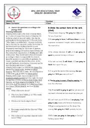 English Worksheet: 14/15 GRADE 10 1st TERM 1st EXAM