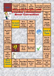 Simple present and present continuous error correction board game