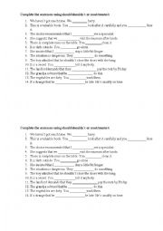 English Worksheet: Modal verbs (should/ shouldn`t / must / mustn`t)