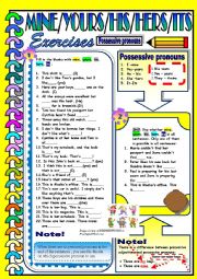 English Worksheet: Possessive Pronouns - Mine / Yours / His / Hers / Its