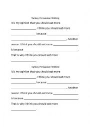 English Worksheet: Leveled Turkey Writing Prompts