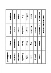 English Worksheet: Types of Adjectives Puzzel 