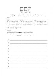 English Worksheet: Writing about the states of matter