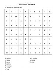 English Worksheet: Wild Animals Wordsearch