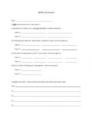 English Worksheet: How to Write a Cinquain Poem