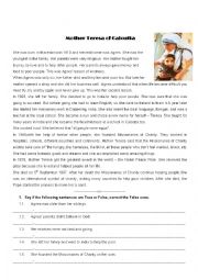 English Worksheet: Mother Teresa of Calcutta 