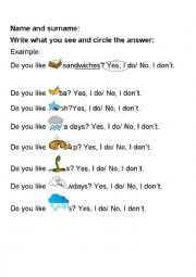 English Worksheet: Do you like..?