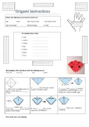 English Worksheet: Origami instructions