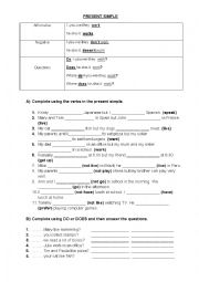 English Worksheet: PRESENT SIMPLE all forms