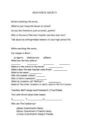 English Worksheet: dead poets society