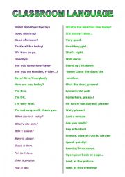 English Worksheet: Classroom language