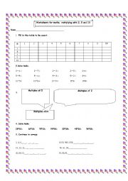 Worksheets for math,multiplying with 2, 5 and 10