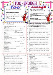 English Worksheet: Too - Enough 1