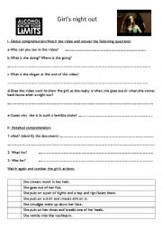 English Worksheet: anti binge drinking video worksheet with answer key