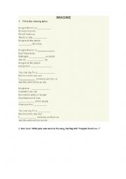 English Worksheet: Song Activity: Imagine - Fill in Blanks 