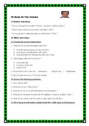 English Worksheet: Mr Bean At The Cinema