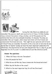 English Worksheet: Holy Week, a reading comprehension