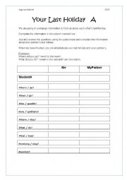 English Worksheet: Past Simple fill in information activity A and B 