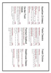 English Worksheet: Restaurant menu - food and drink