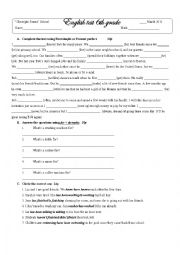 English Worksheet: test 6th grade