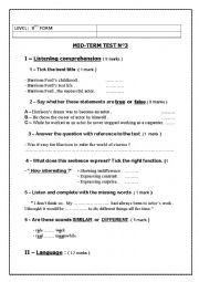 English Worksheet: 9th form mid term test n3