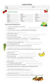 English Worksheet: Fruits and vegetables