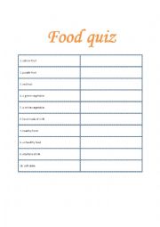 English Worksheet: Food quiz