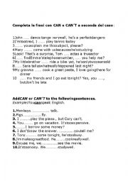 English Worksheet: Exercise with verb Can