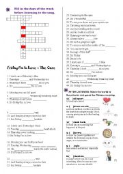 English Worksheet: Song: Friday Im in love