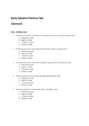 English Worksheet: body systems practice test