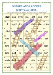 English Worksheet: Ladders and Slides Game - Long i and Short i