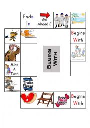 English Worksheet: Long E sound phonics Board Game cut out and play!
