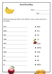 English Worksheet: Fruit Word Chop