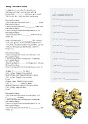 English Worksheet: Song Activity Happy - Pharrell Williams from the movie Despicable Me