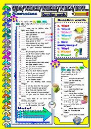 English Worksheet: Question words - WHO / WHICH / WHERE / WHEN / HOW / WHY...