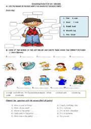 English Worksheet: 5th GRADE EXAM