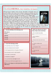 English Worksheet: Scary Urban Legend  LA LLORONA