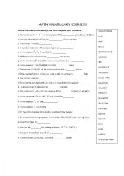 English Worksheet: Math vocabulary exercise