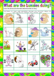 English Worksheet: WHAT ARE THE BUNNIES DOING