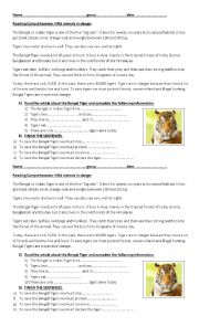 English Worksheet: BENGAL TIGERS: ANIMALS IN DANGER