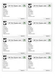 English Worksheet: Readers club card