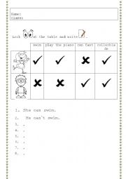 English Worksheet: Can / Cant ACTIONS (table - He/She)