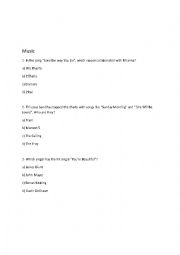 English Worksheet: Music Quiz