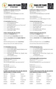 English Worksheet: The script - Hall of fame lyrics