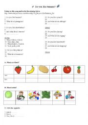 English Worksheet: Song: Do you like bananas?