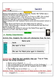 English Worksheet: Marie Curie