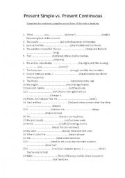 English Worksheet: Present simple vs. Present continuous