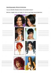 English Worksheet: Describing people: Rihannas hair