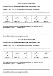 English Worksheet: pronunciation phonetics minimal pairs phone numbers