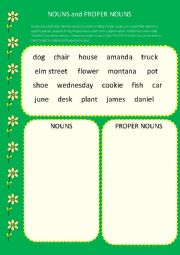 English Worksheet: Nouns and proper nouns